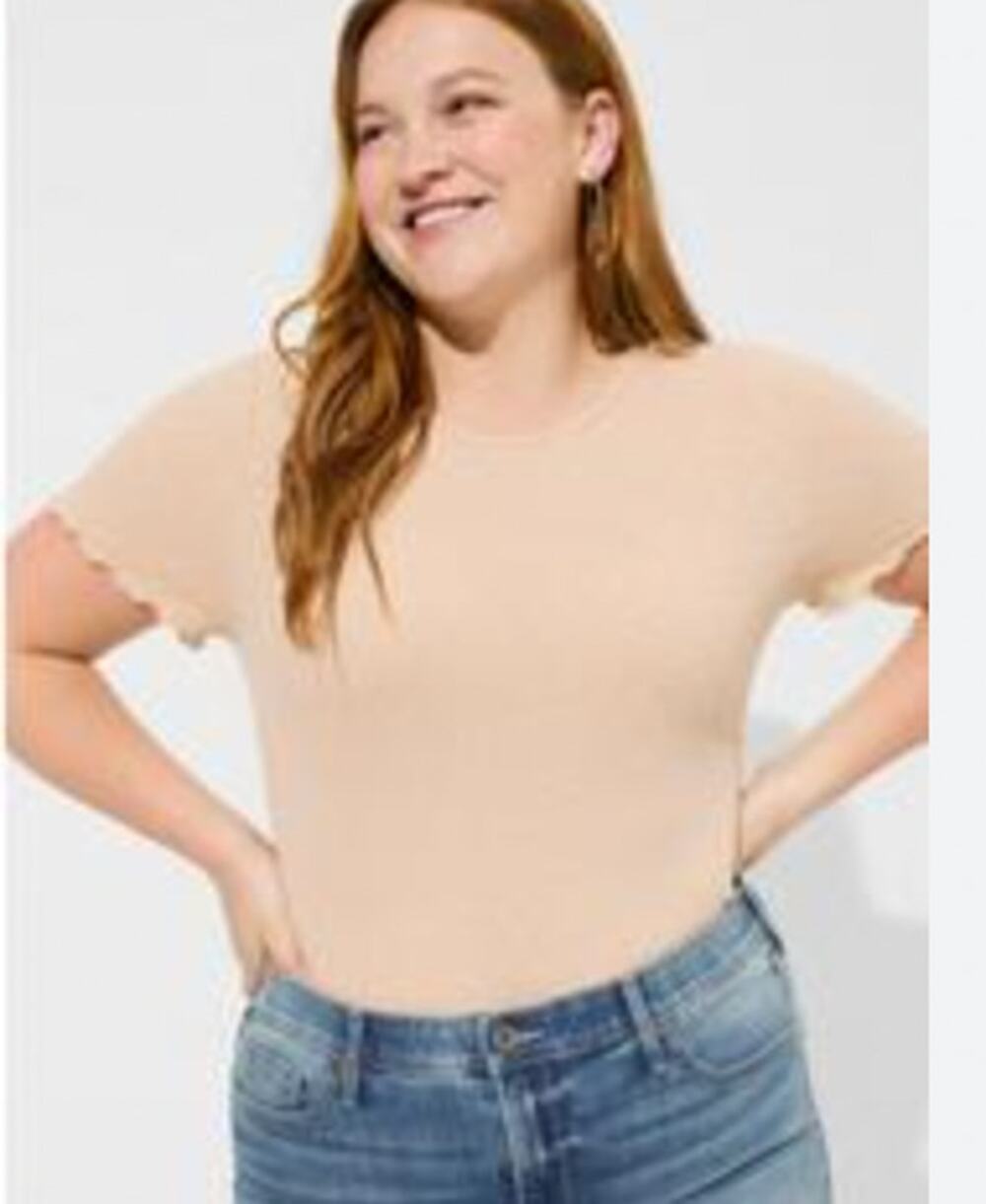 Torrid Textured Crepe Jersey Crew Neck Tee Women's Size 1 (1X) Beige Stretch